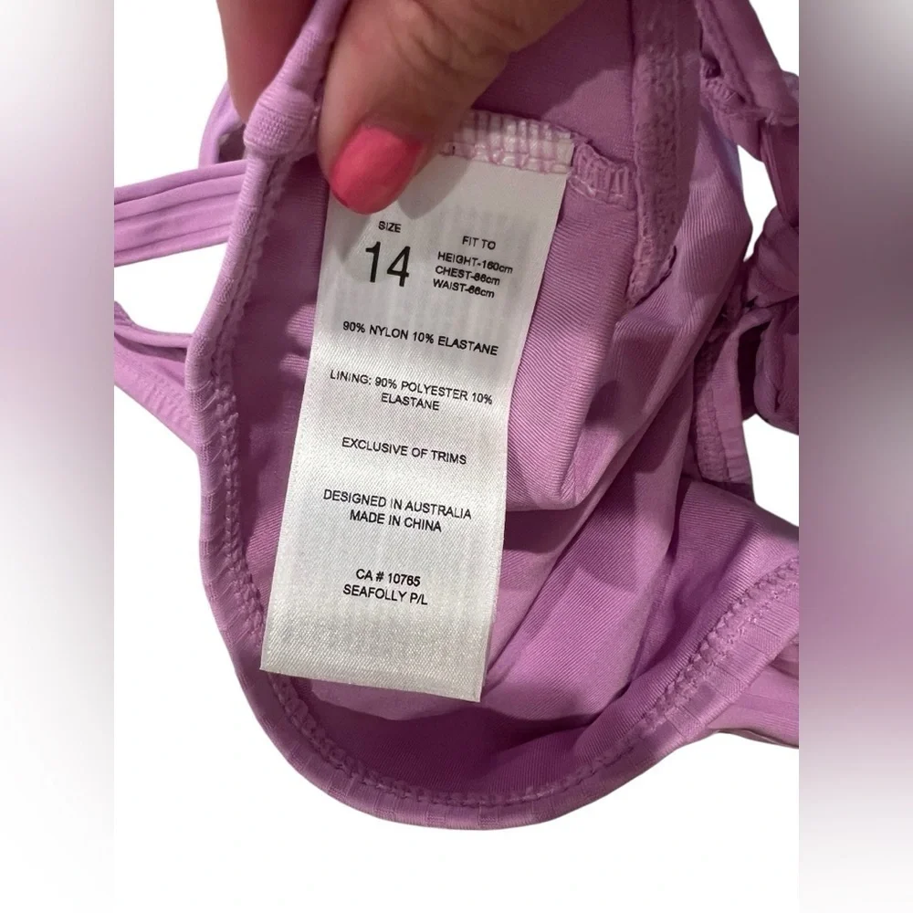 NWT Seafolly Australia Girls Summer Essential Tie Back Bikini in Violet size 14